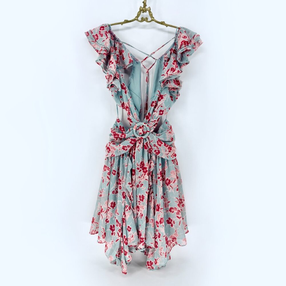 RoseVelvet Floral Ruffle Dress Sage/Pink Combo Open Sides
